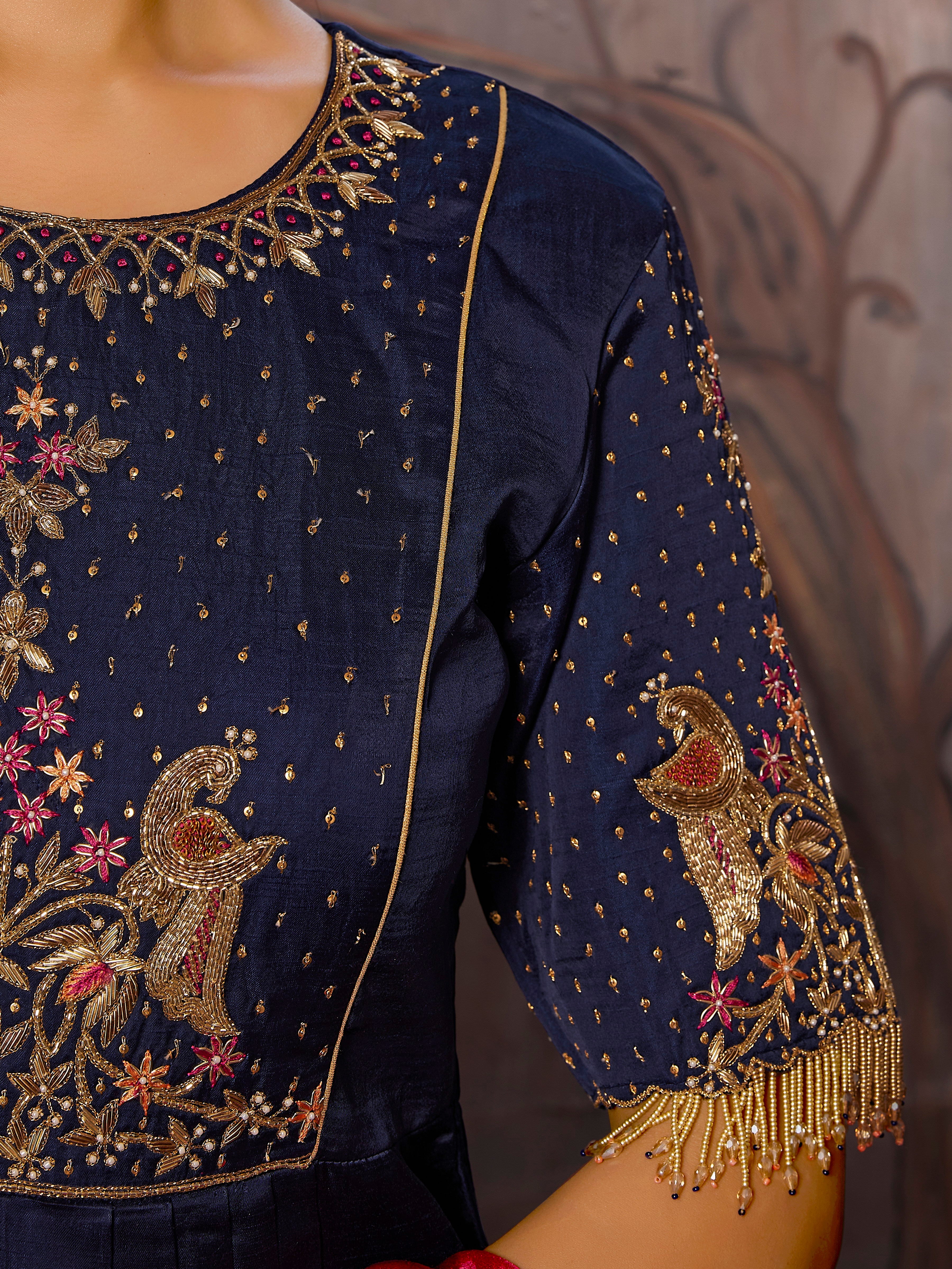 Handcrafted Satin Silk Kurta with Palazzo and Rani Pink Bandni Dupatta