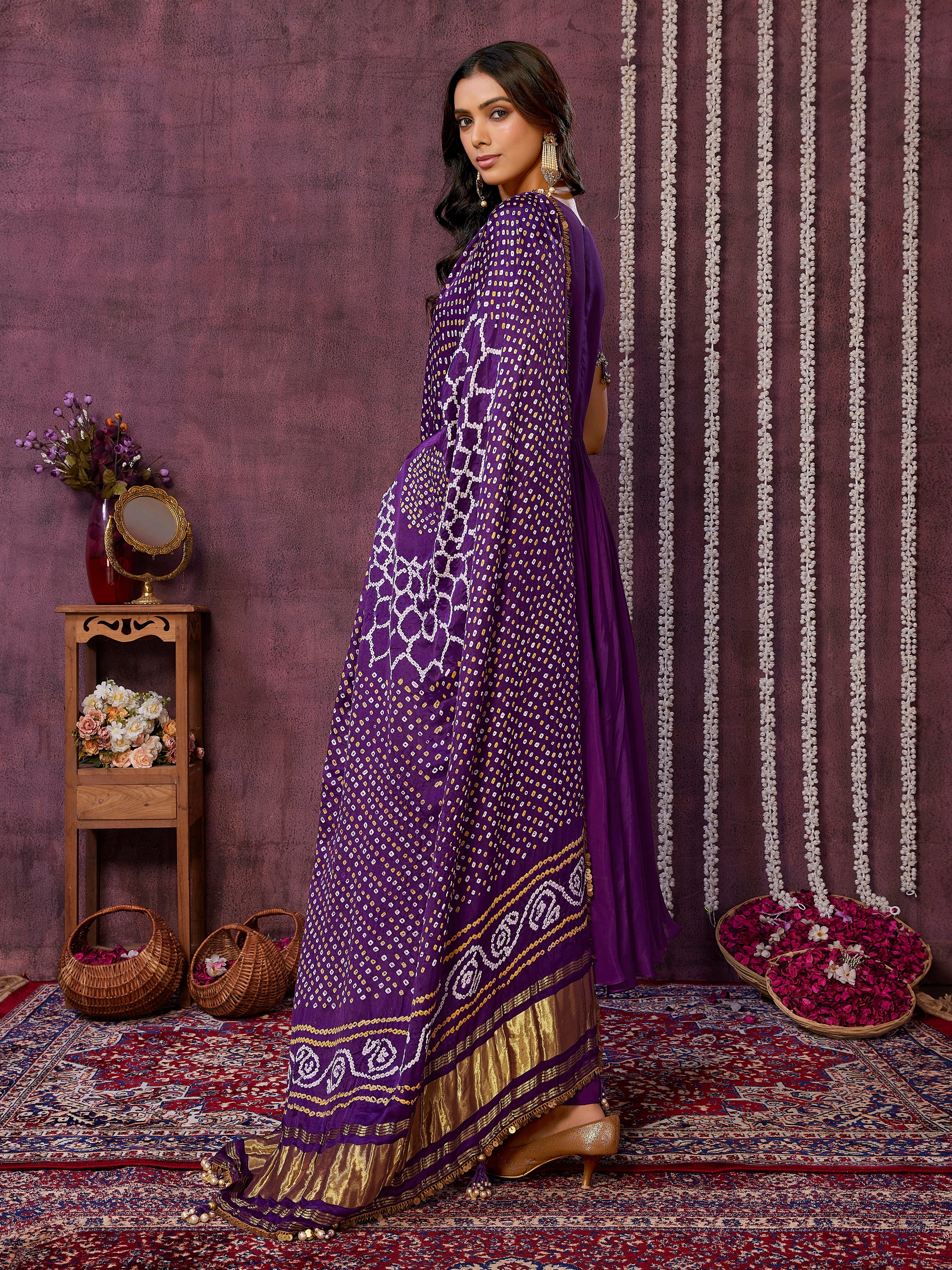 Purple Anarkali Set with Bandni Dupatta