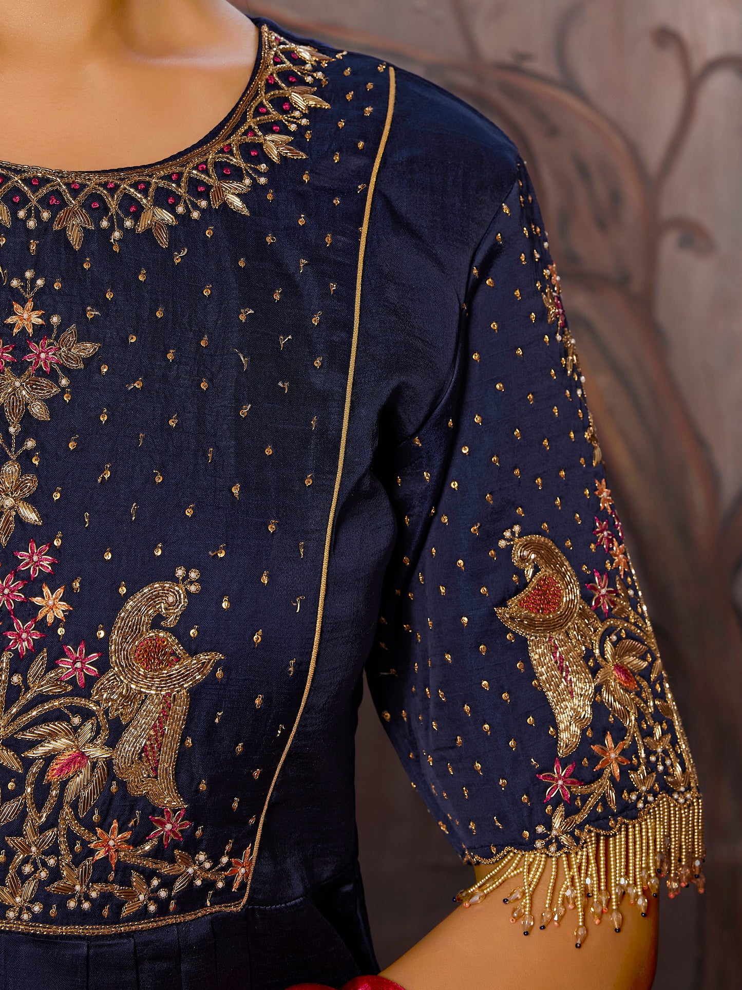 Handcrafted Satin Silk Kurta with Palazzo and Rani Pink Bandni Dupatta