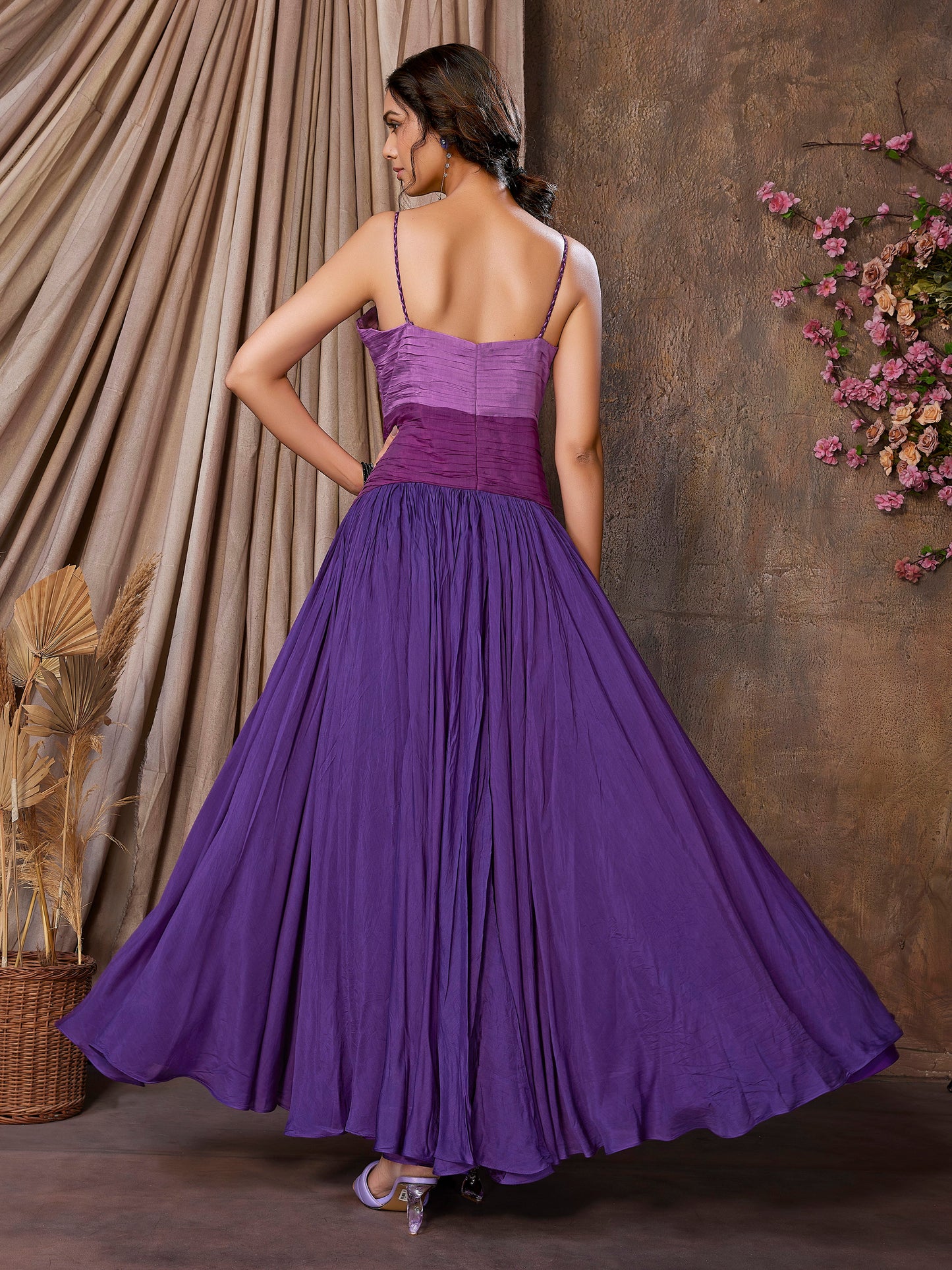 Purple & New York Pink Muslin Silk Indo-Western Gown