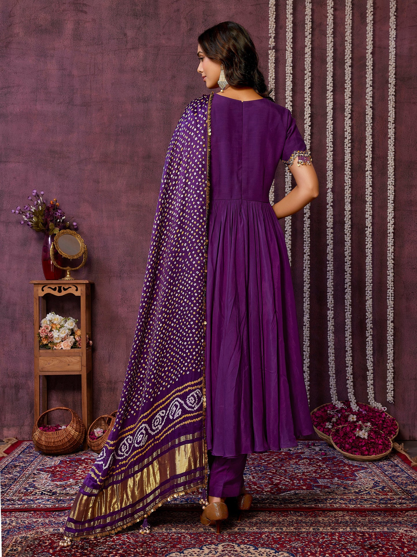 Purple Anarkali Set with Bandni Dupatta